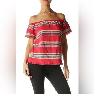 🦋 DRA Los Angeles Red Striped Off the Shoulder Casual Summer Vacation Colorful